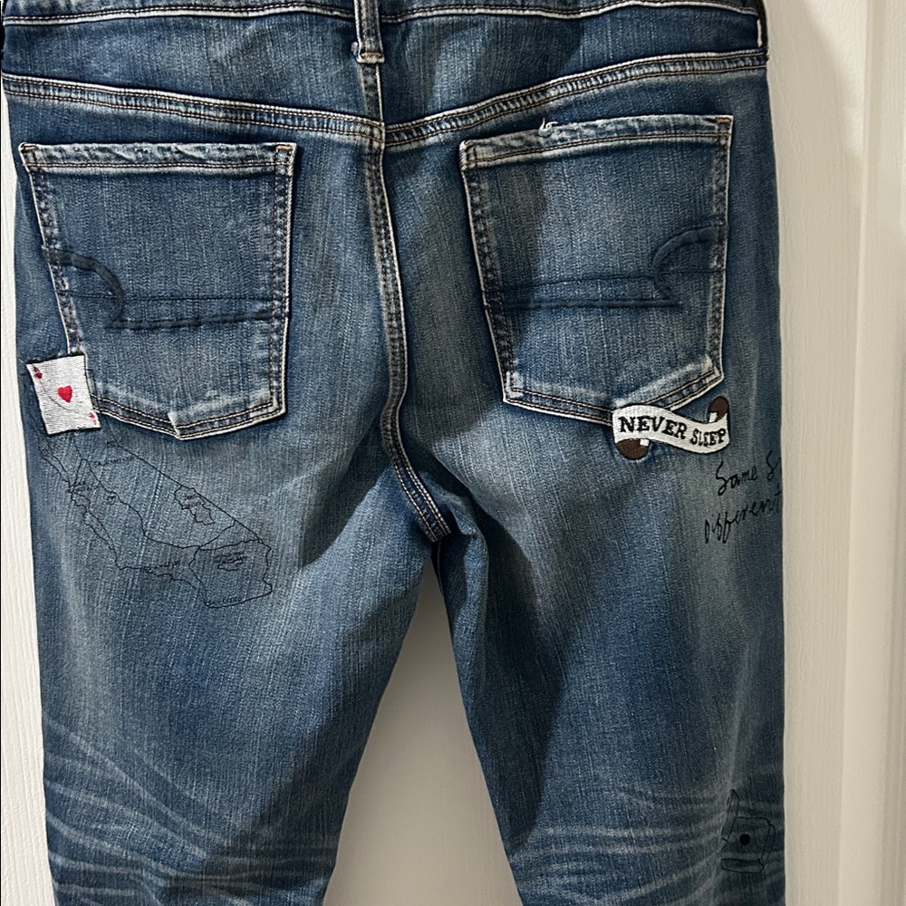 Rare American Eagle Outfitters Graffiti Patch Denim X Jeggings Size 14 R - Picture 6 of 11
